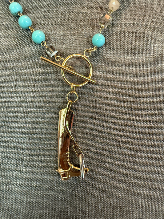 Turquoise rosary beaded english boot necklace