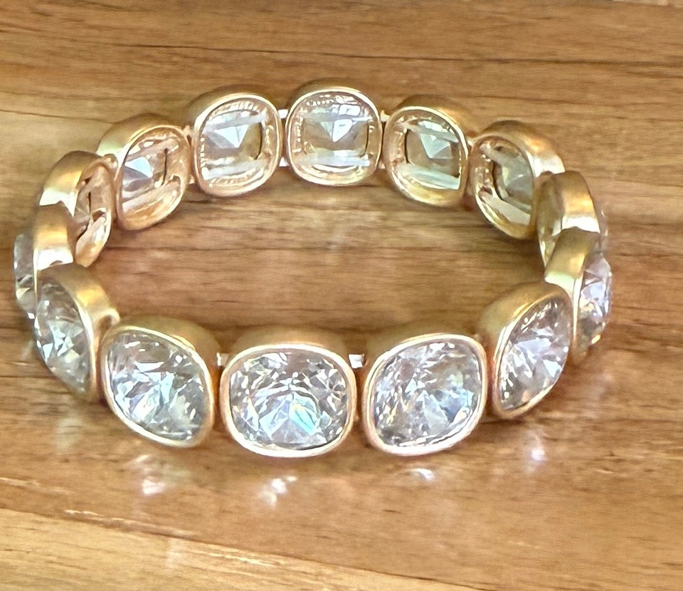 gold and clear stone stretch bracelet