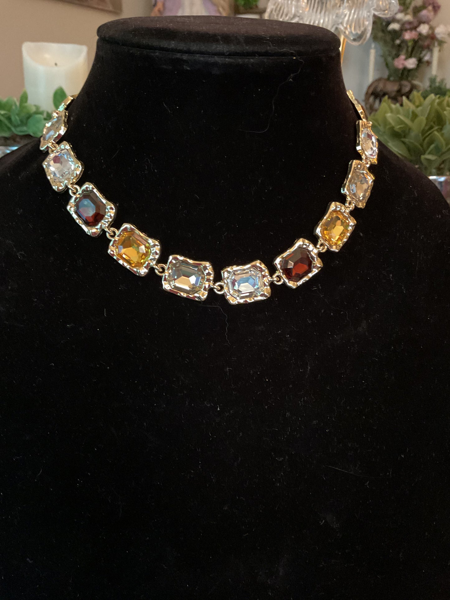 Fall color rhinestone necklace