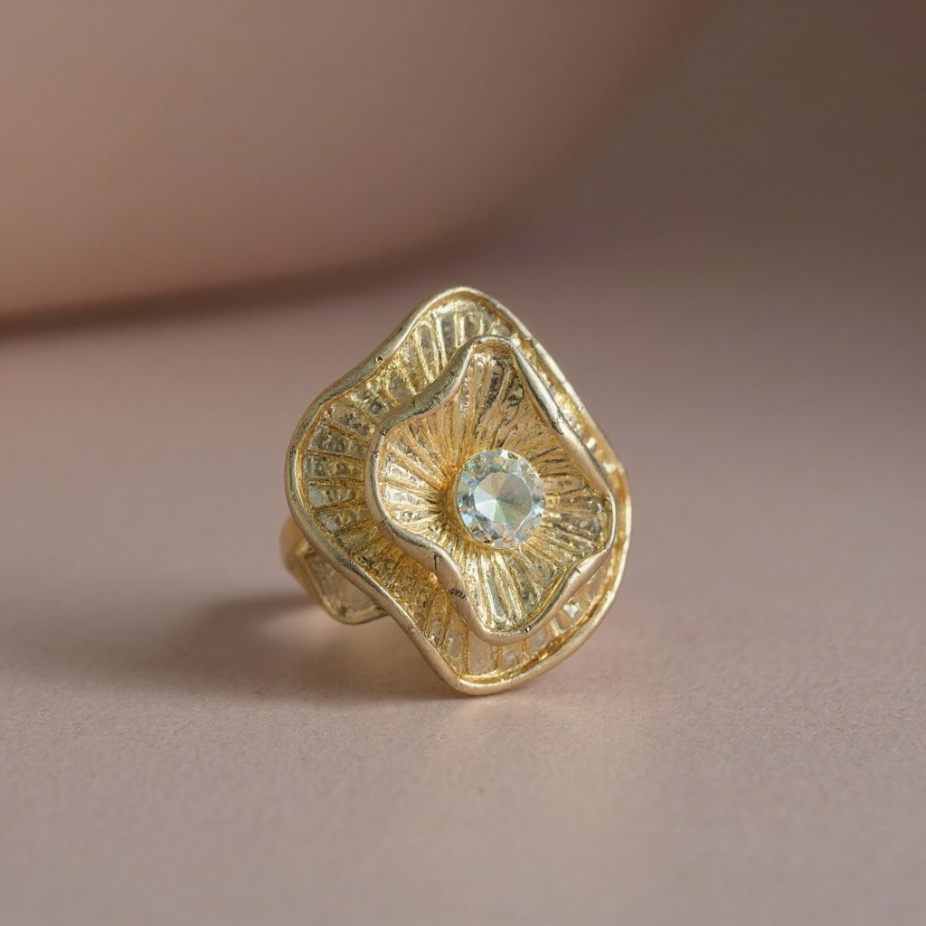 Gold stretch ring with large rhinestone