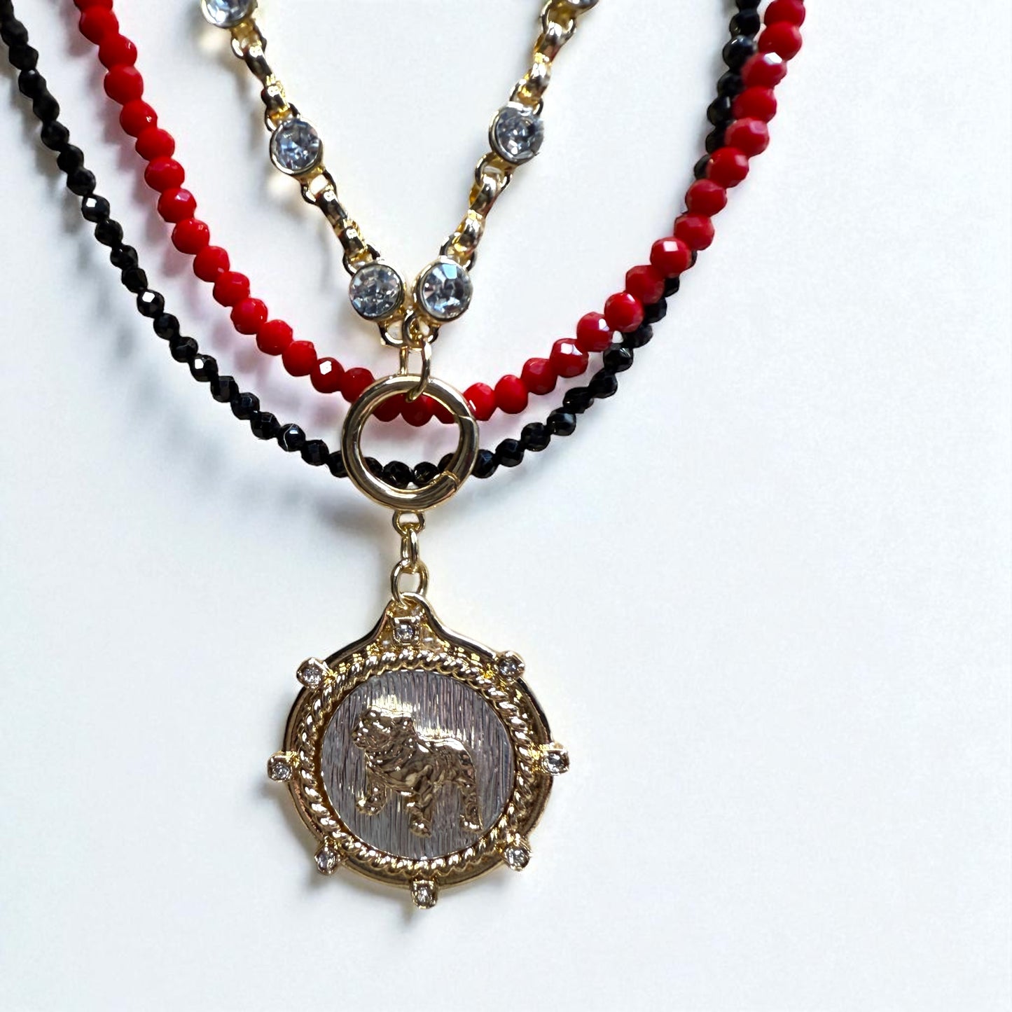 Triple layer Georgia Bulldog necklace