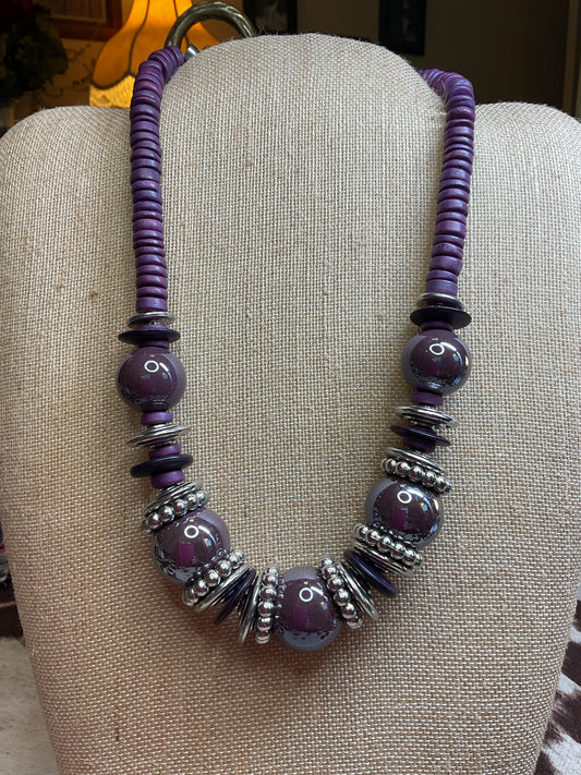 Purple and silver beaded necklace