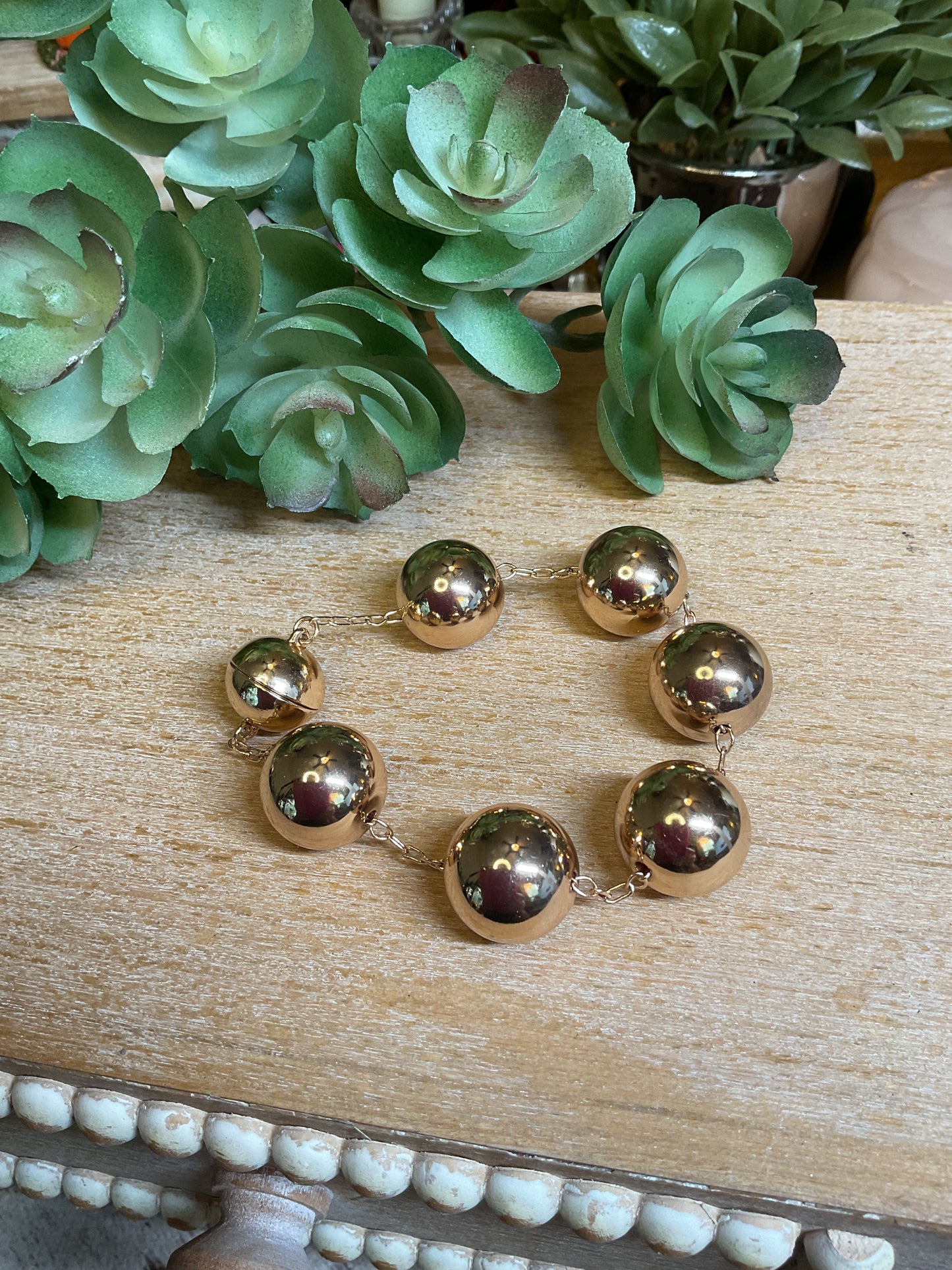 Gold ball bracelet with magnetic closure