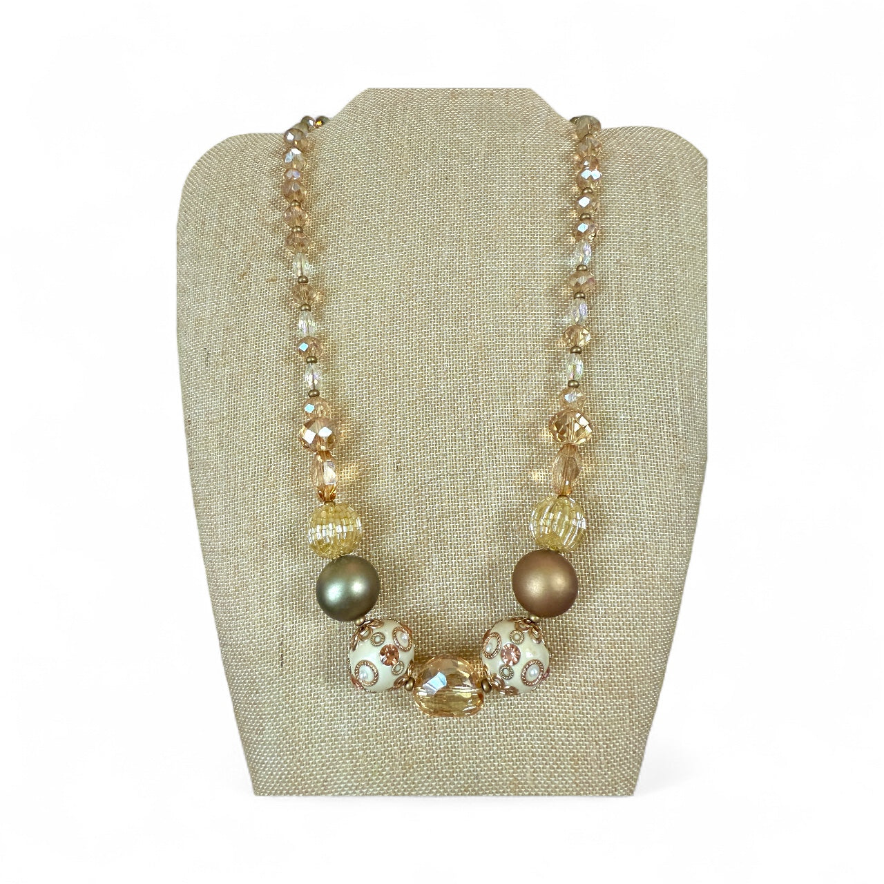 Gold-Tone Statement Necklace with Filigree Beads and large faceted beads