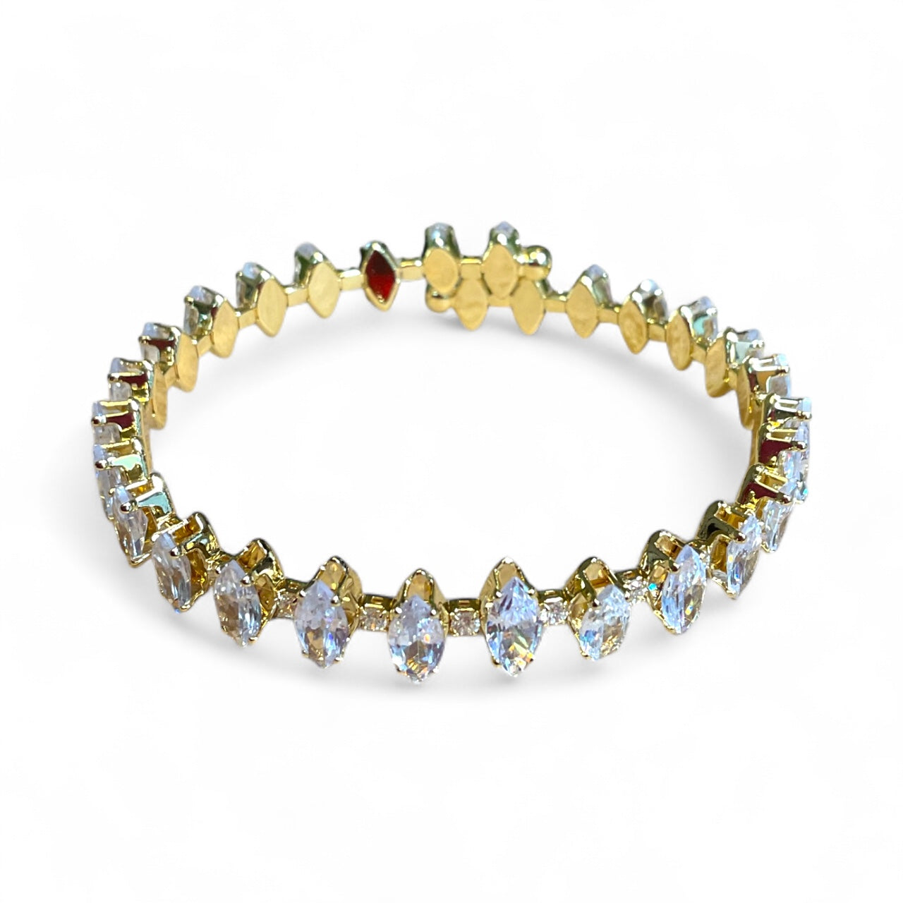 Gold-Plated Marquise Cut Cubic Zirconia Tennis Bracelet