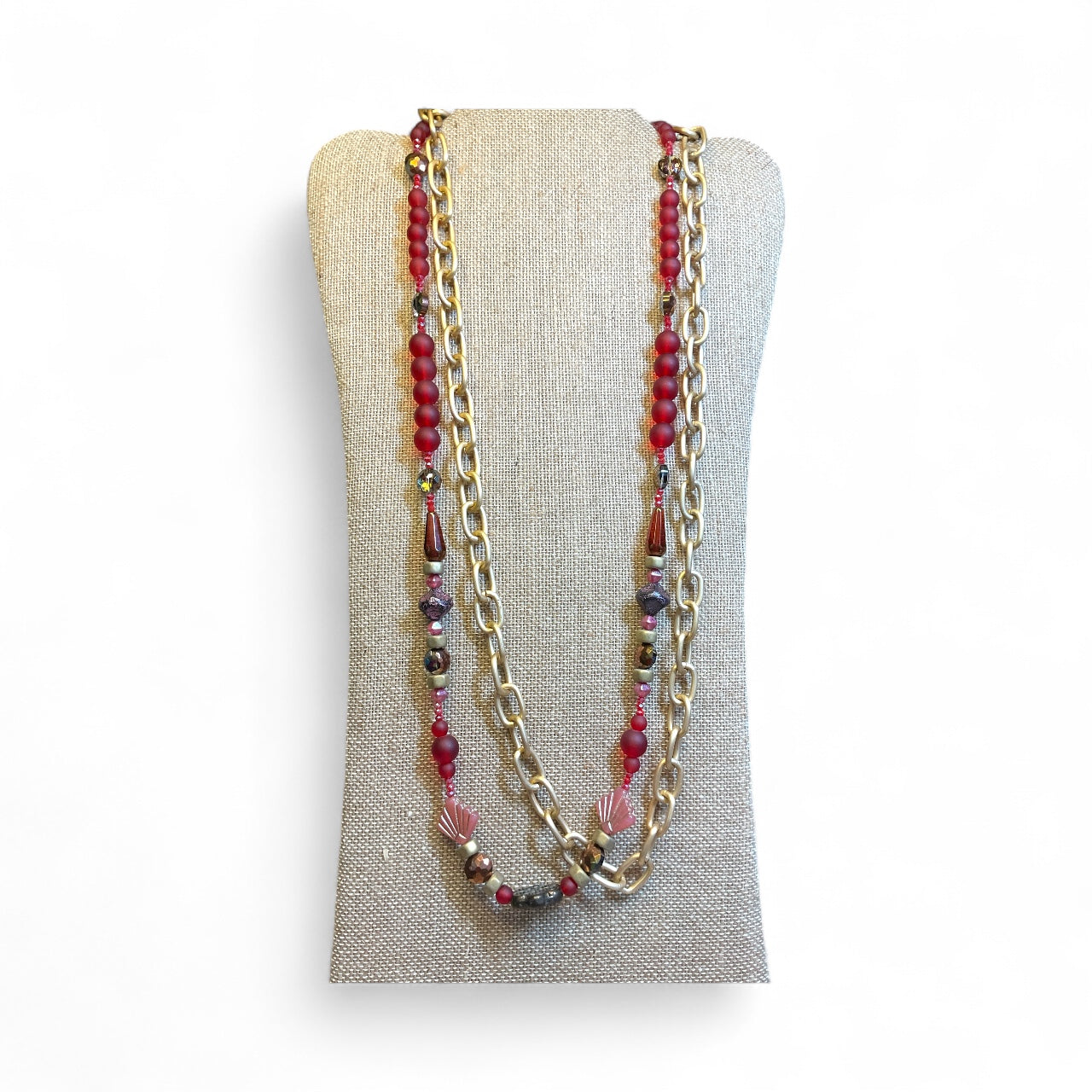 Crimson Glow Layered Chain Necklace