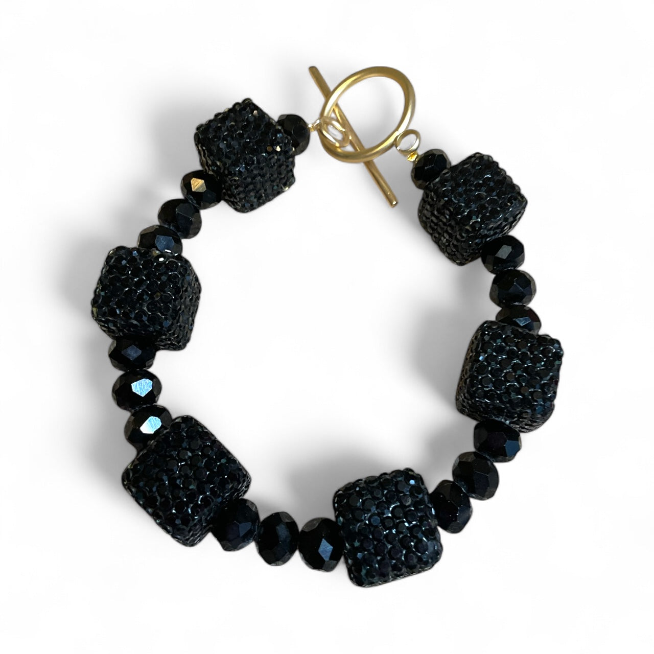 Black Crystal Beaded Cube Bracelet