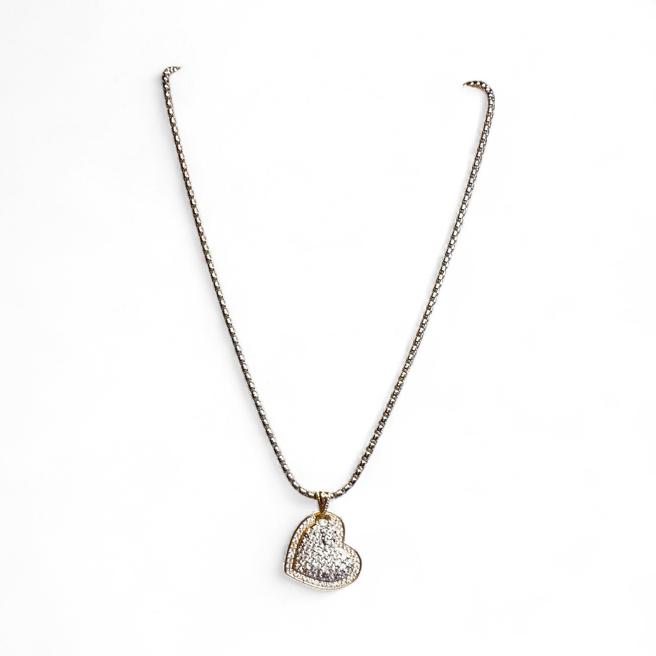 Two tone necklace with a Pave heart pendant