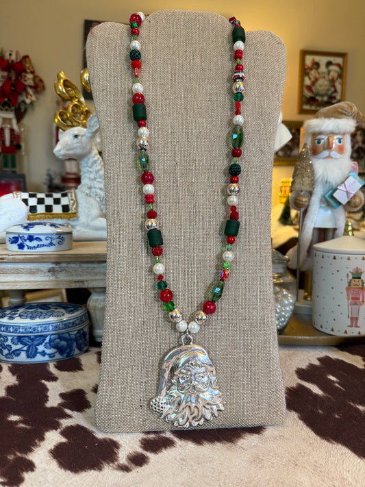 Handmade Santa beaded necklace