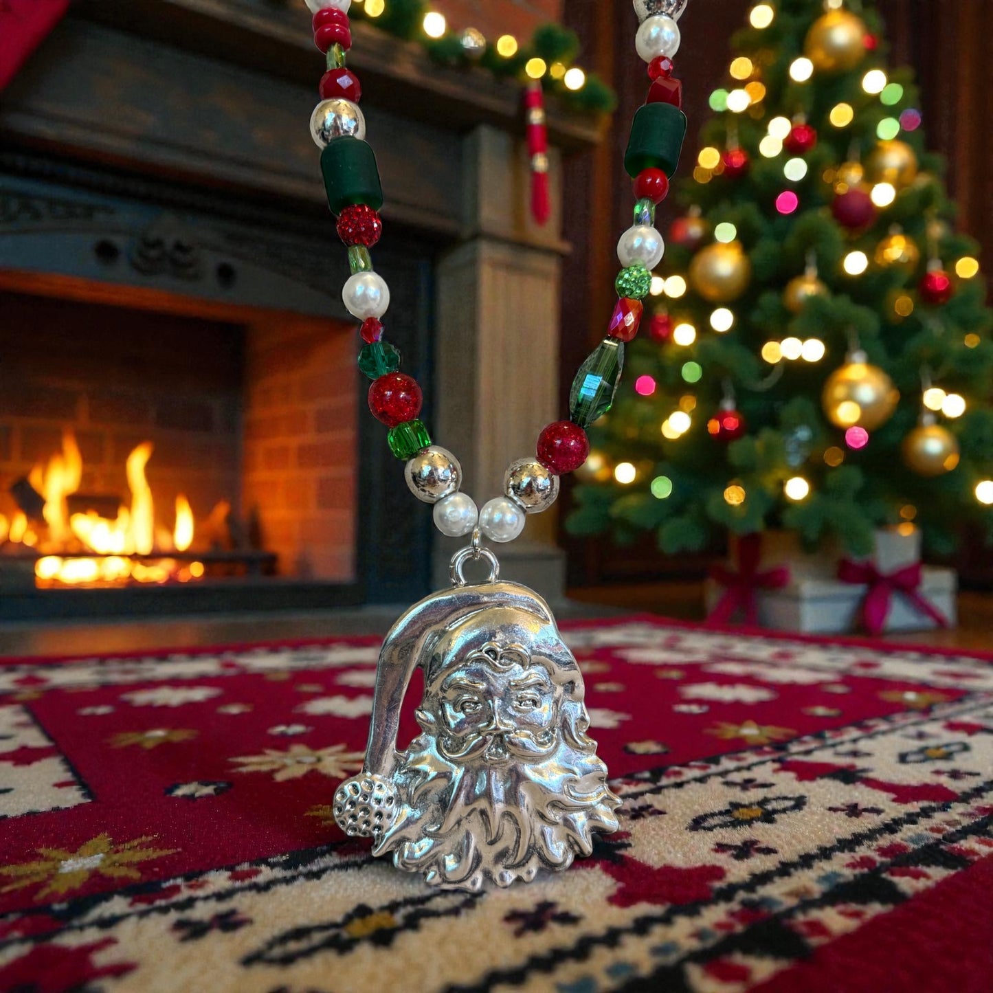 Handmade Santa beaded necklace
