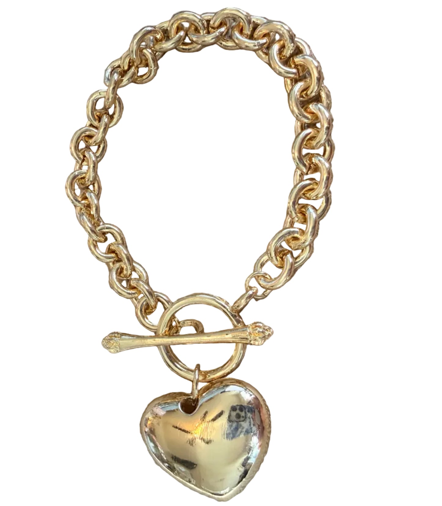 Gold tone Chain bracelet with puffy heart charm