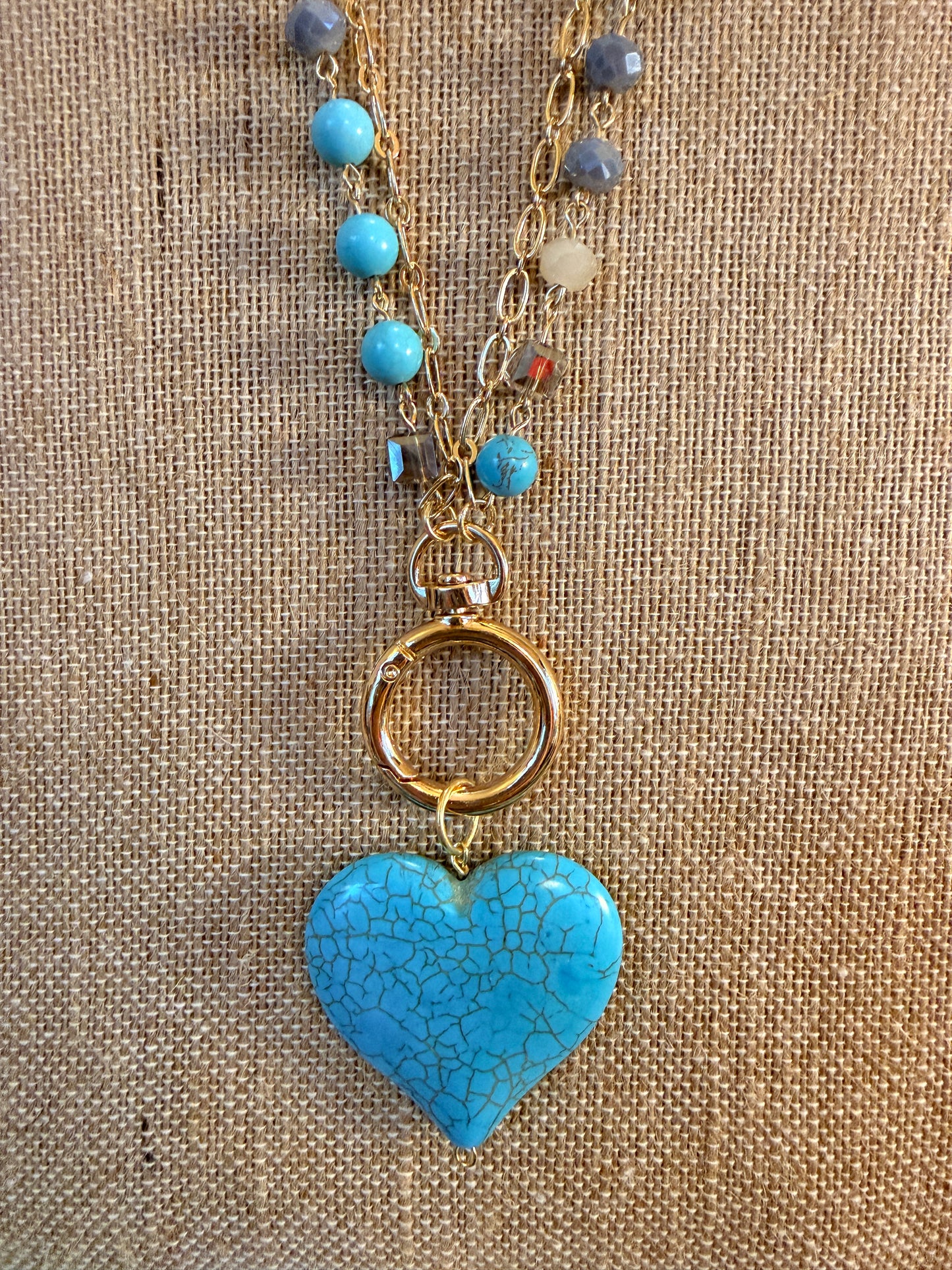 Turquoise color heart pendant with Rosary Chain