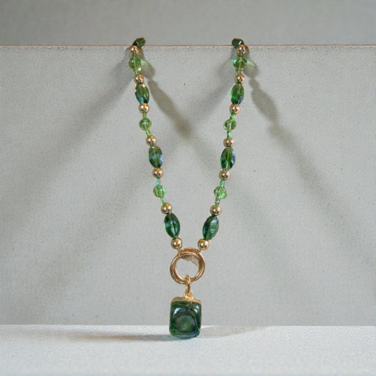 Southern Glitz Emerald Spring Necklace – St. Patrick’s Day Green Crystal & Gold Statement Necklace