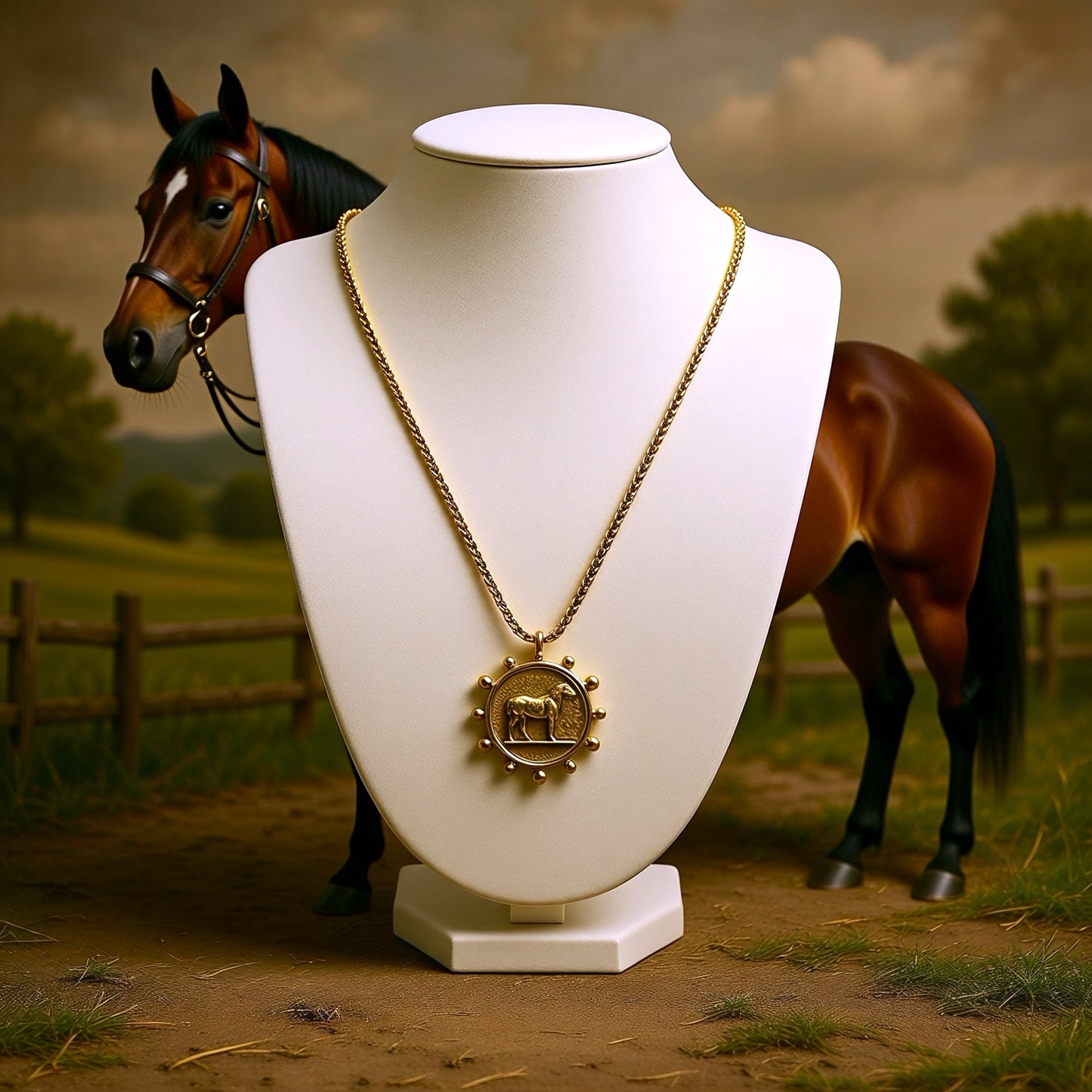 Gold Horse Medallion Necklace | Equestrian Coin Pendant Necklace | Southern Glitz Horse Jewelry | Western English Riding Gift