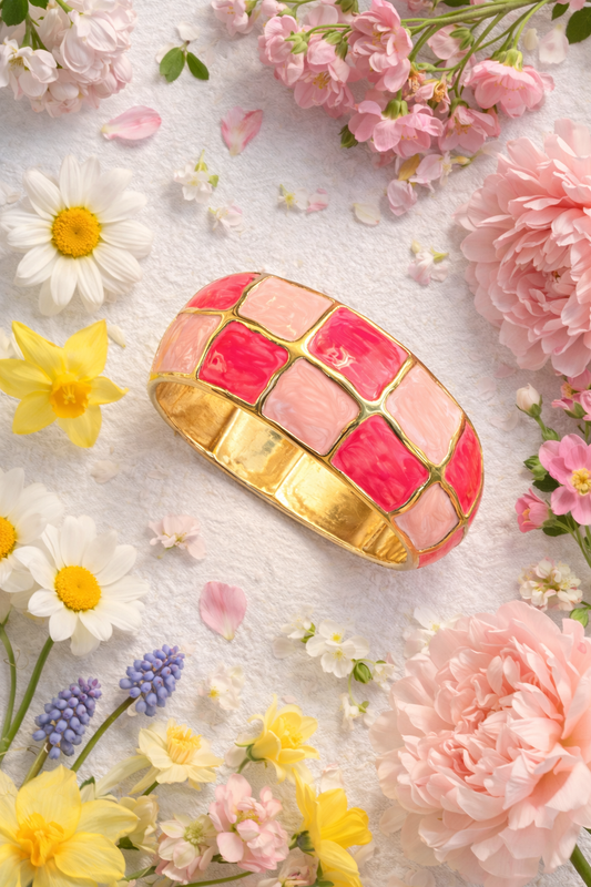 Pink Enamel Gold Statement Bracelet – Southern Glitz Bold Bangle