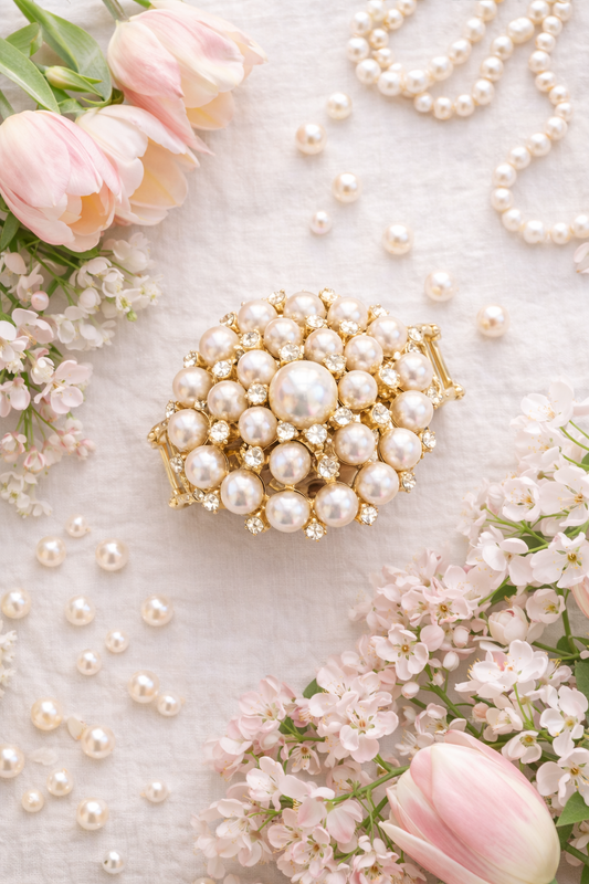 Pearl Statement Bracelet, Gold Pearl Cuff Bracelet, Chunky Pearl Bracelet, Bridal Jewelry, Rhinestone Bracelet, Luxury Statement Jewelry