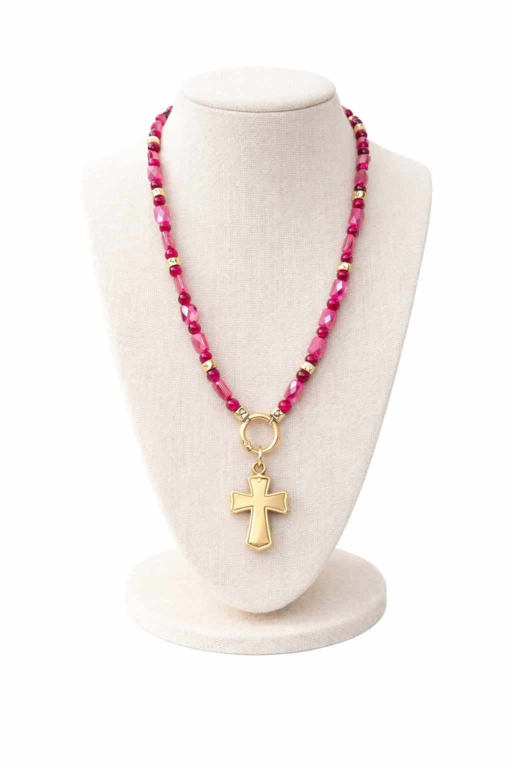 Southern Glitz Pink Cross Pendant Necklace | Gold Cross Statement Necklace | Feminine Faith Jewelry | Spring Floral Boutique Style
