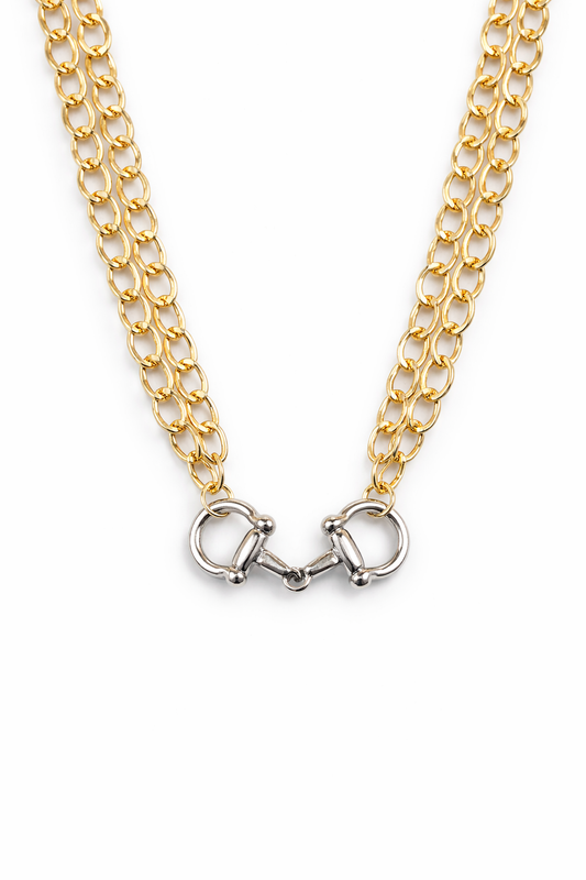 Two-Tone Snaffle Bit Necklace | Gold Chain & Silver Horse Bit Pendant | Equestrian Jewelry | Horse Lover Gift | Southern Glitz