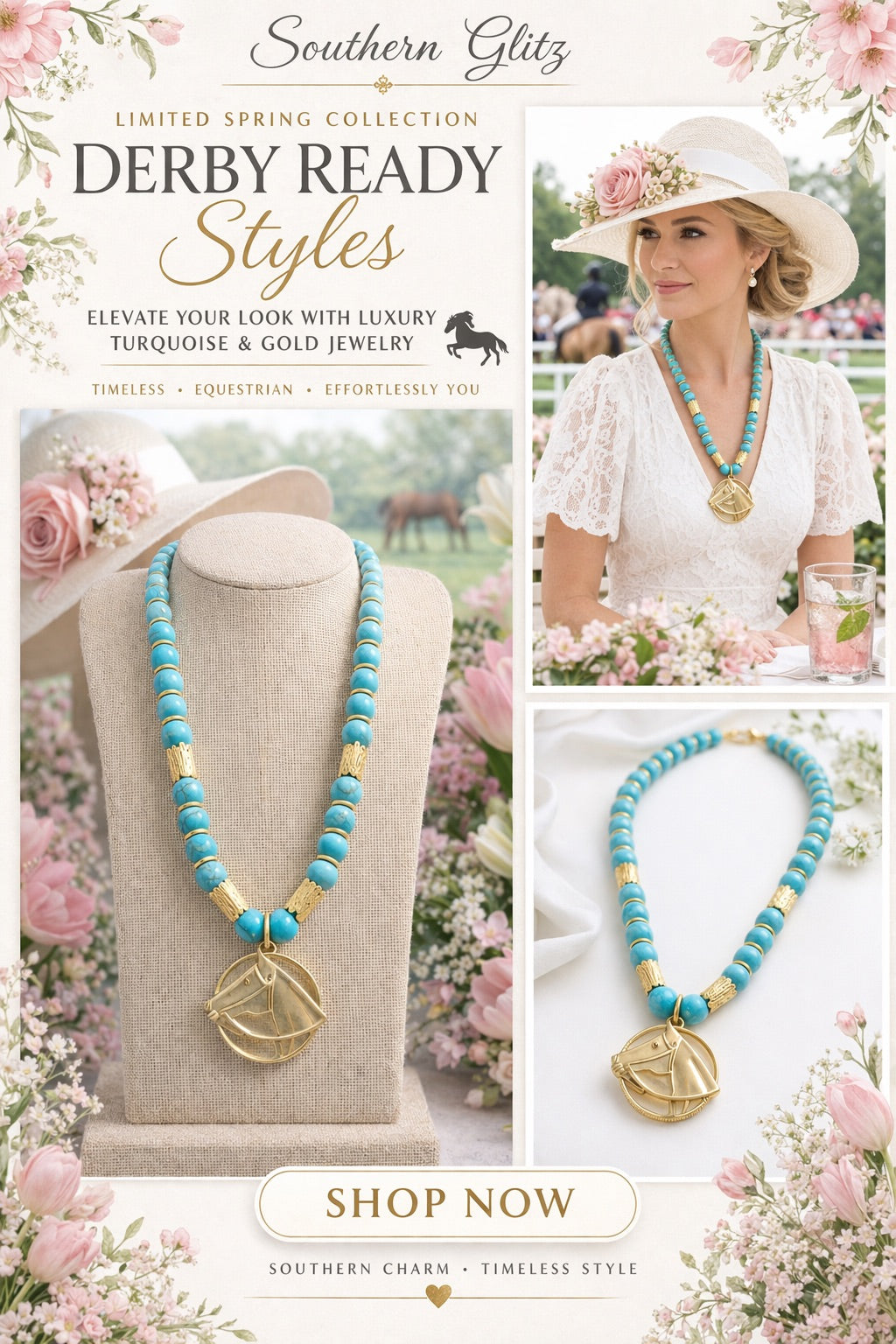 Turquoise Horse Necklace, Gold Horse Pendant Necklace, Western Jewelry, Equestrian Statement Necklace, Cowgirl Necklace, Horse Lover Gift