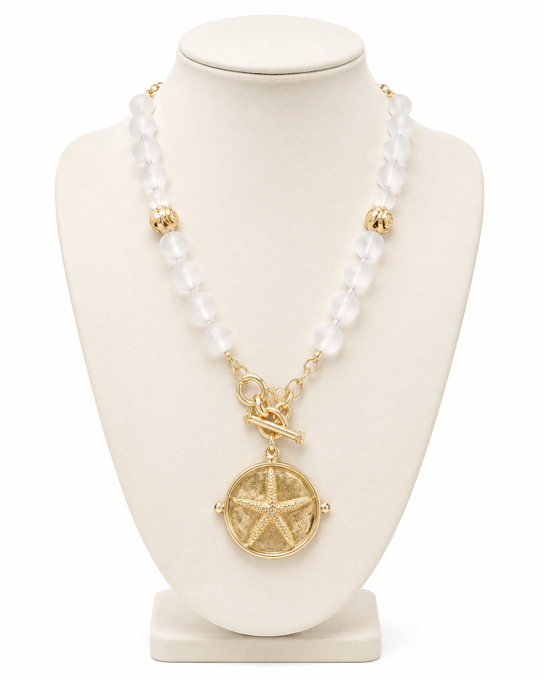 White Coastal Starfish Pendant Necklace | Gold Starfish Beach Necklace | Summer Resort Statement Jewelry