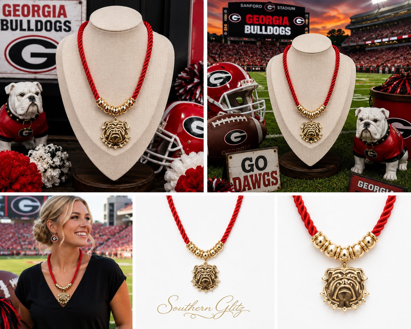 Georgia Bulldogs Game Day Necklace, Red Cord Bulldog Medallion Necklace, Georgia Football Jewelry, Dawgs Fan Gift