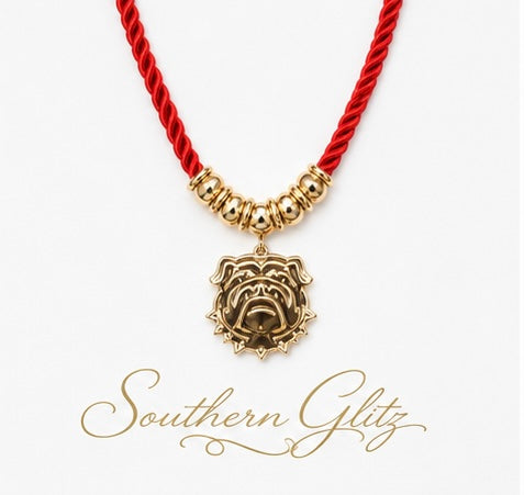 Georgia Bulldogs Game Day Necklace, Red Cord Bulldog Medallion Necklace, Georgia Football Jewelry, Dawgs Fan Gift