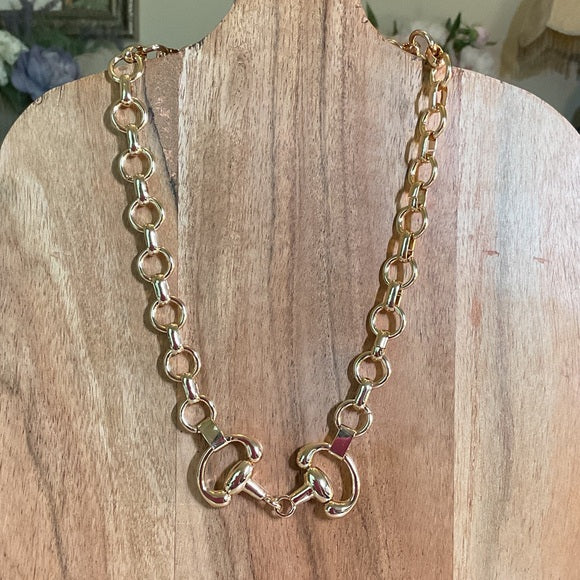 Gold Chain Link Necklace with a Snafflebit focal point