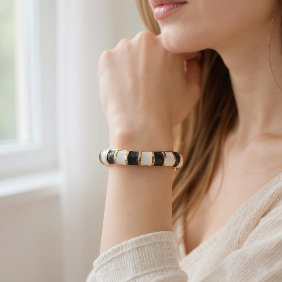 Black and white clamp bracelet