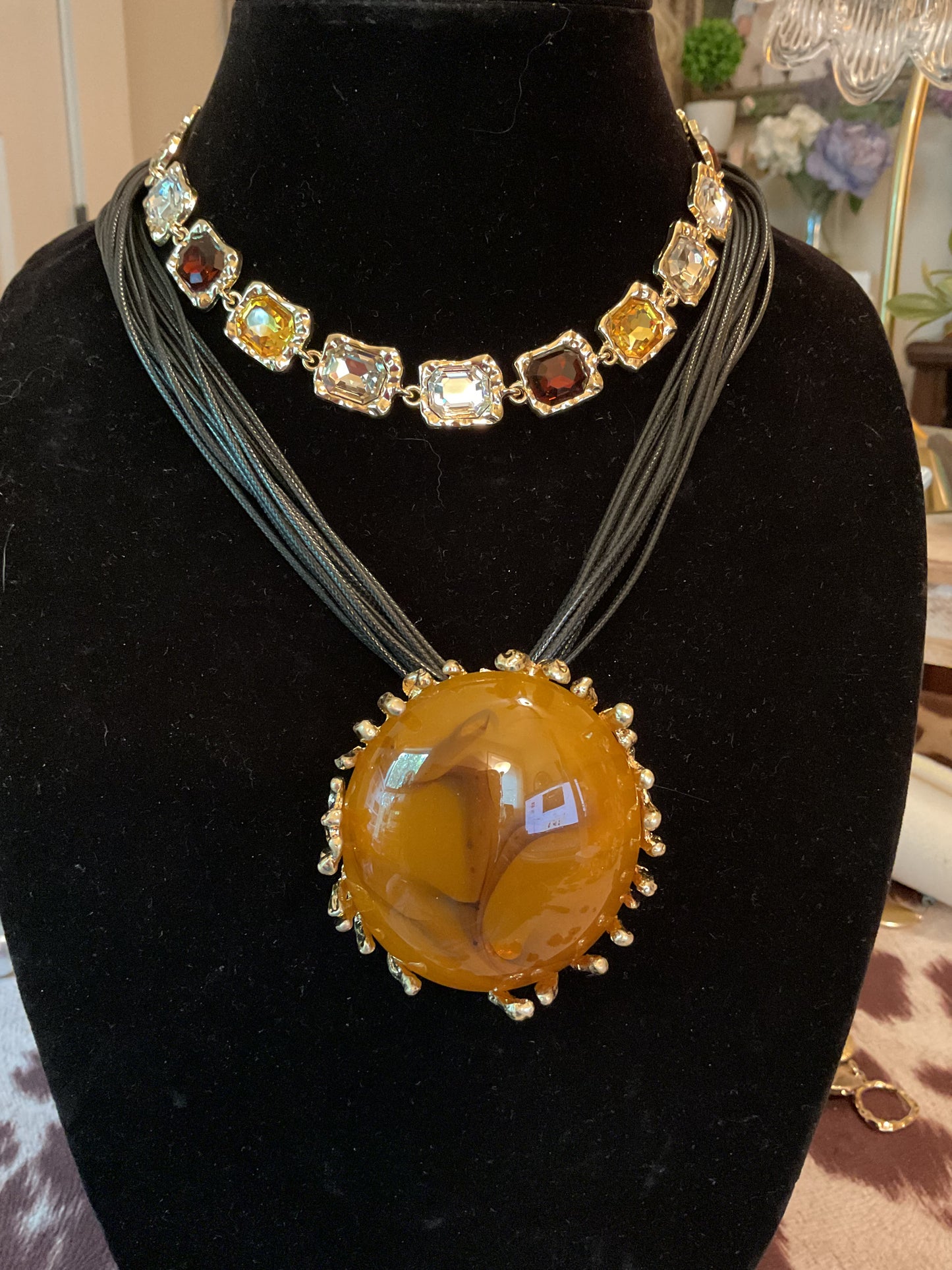 Large orange color, stone pendant necklace