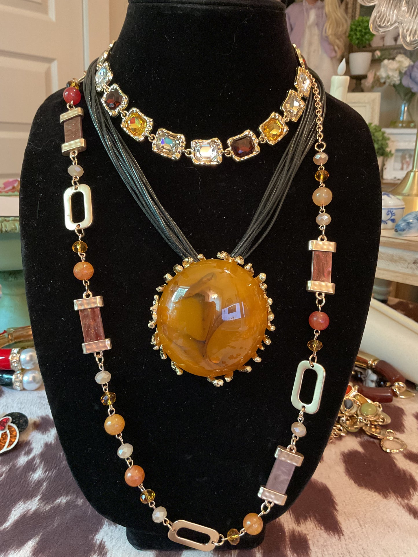 Large orange color, stone pendant necklace