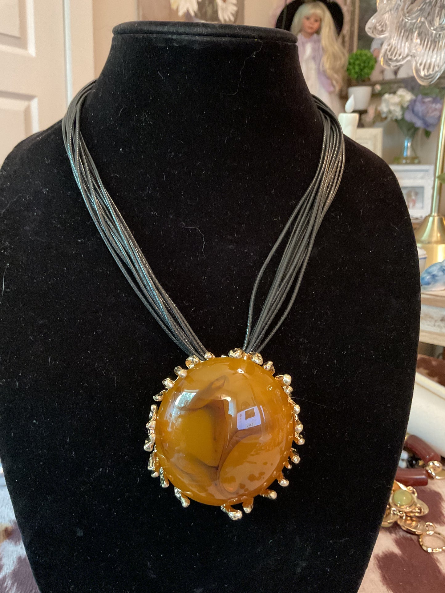 Large orange color, stone pendant necklace