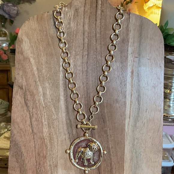 Gold Chain Necklace with bulldog Pendant