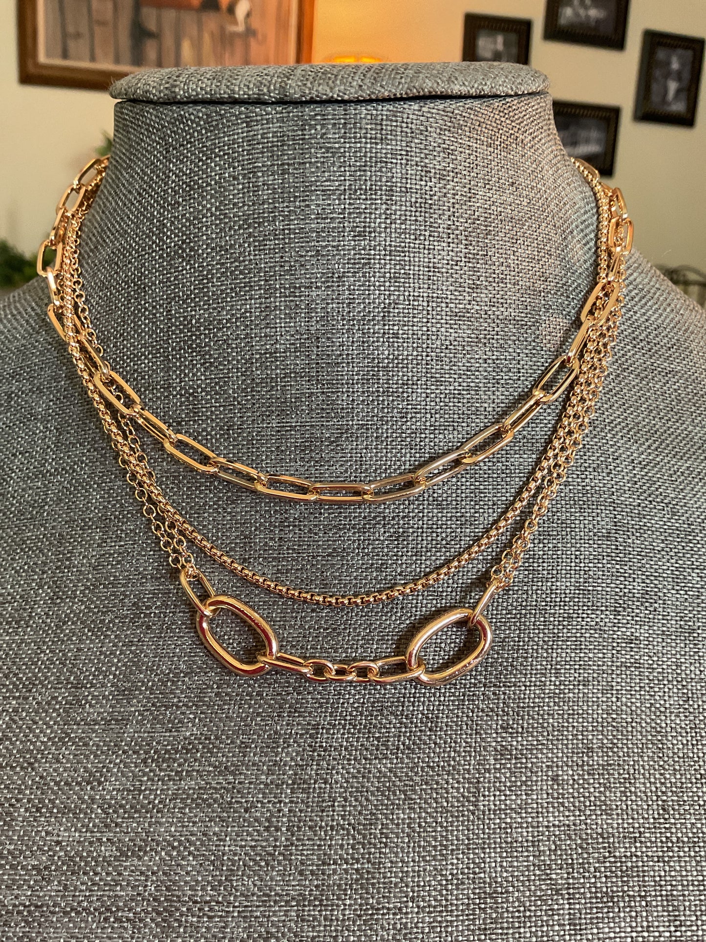 Multi layer gold chain necklace