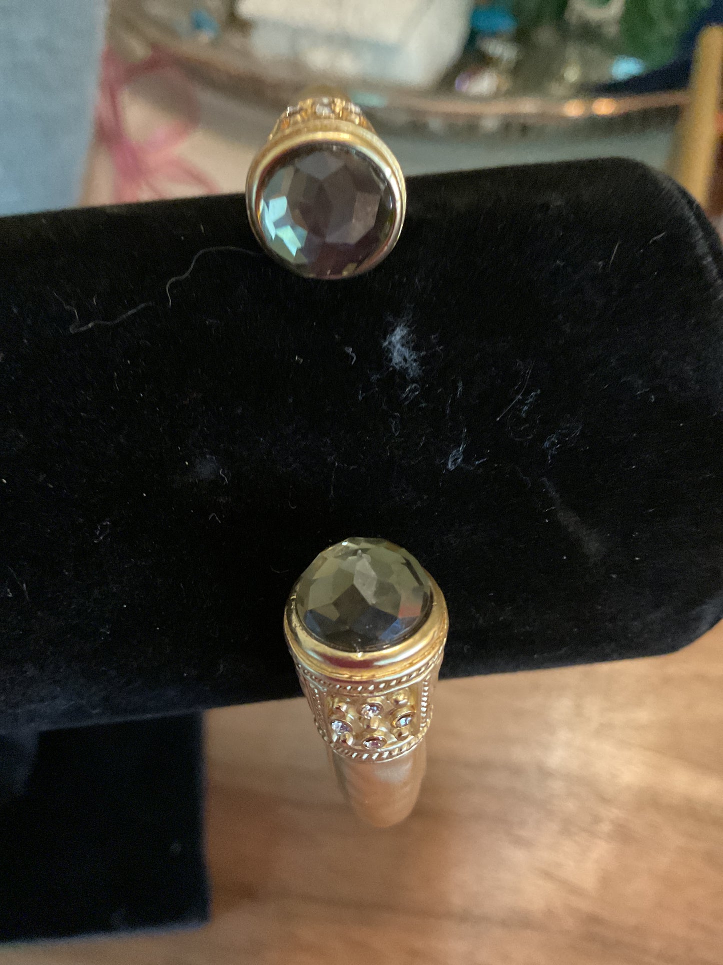 Gold cuff bracelet with black crystal accents