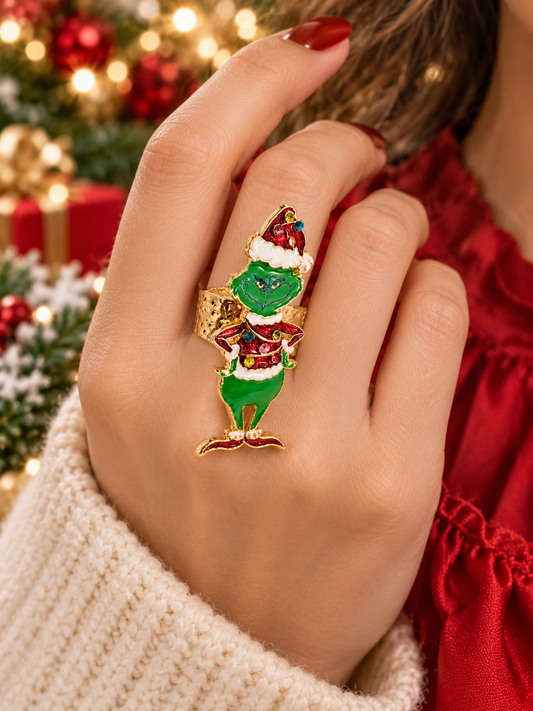 Festive Green Christmas Character Statement Ring
