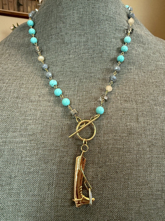 Turquoise rosary beaded english boot necklace