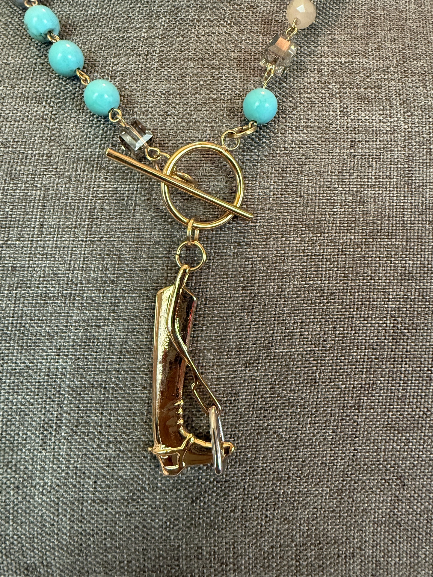 Turquoise rosary beaded english boot necklace