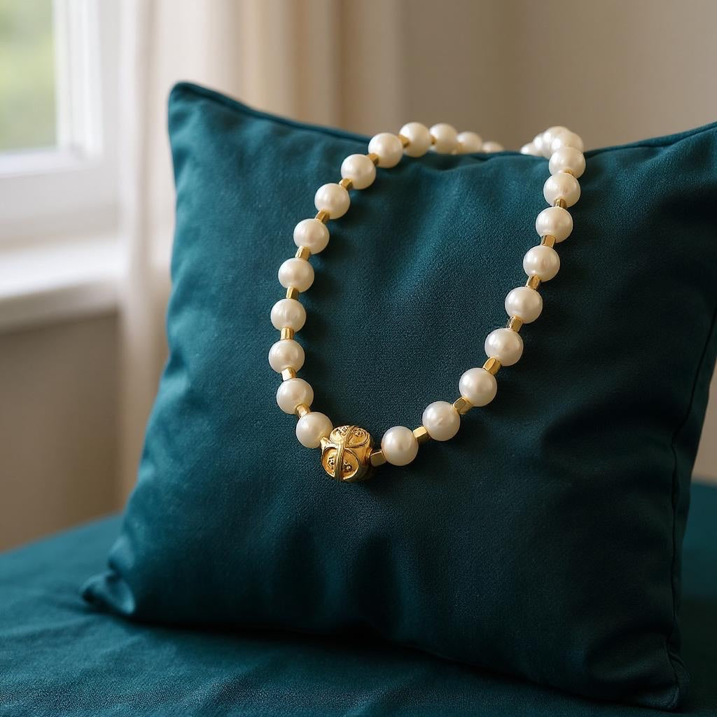 Pearl and gold short necklace with extender