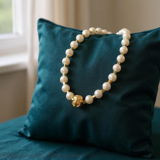 Pearl and gold short necklace with extender