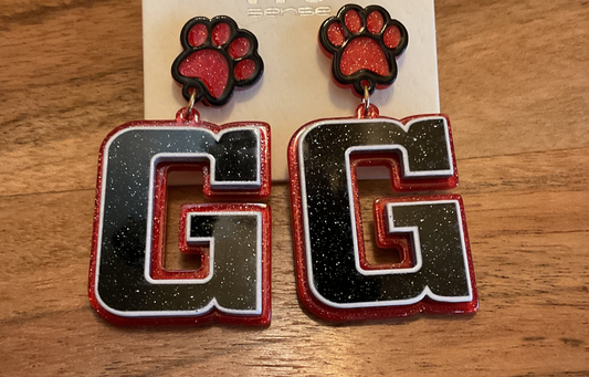Red and Black Glitter 'G' Earrings for game day