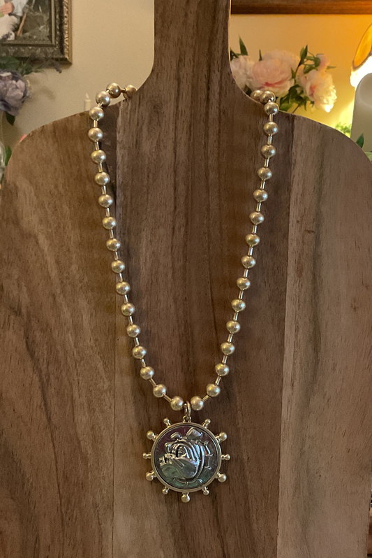 Bulldog medallion two tone necklace