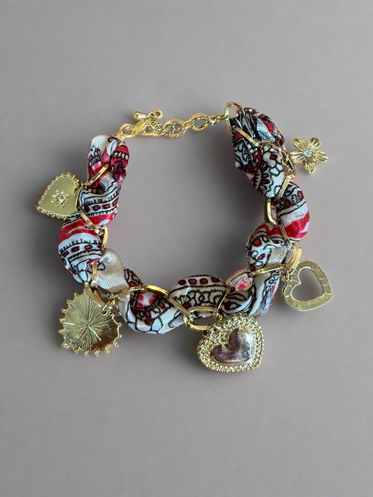 scarf bracelet with gold charms