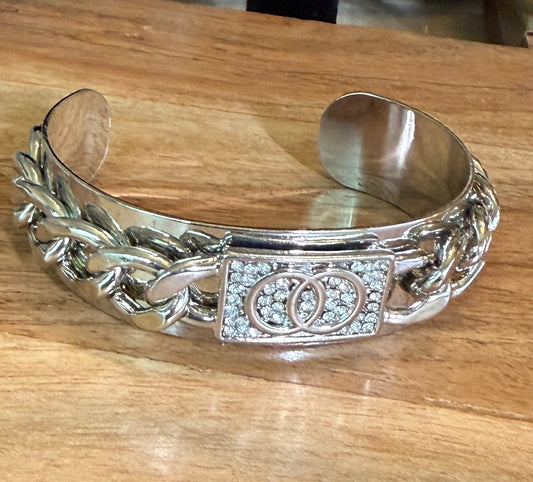 silver cuff bracelet with pave accents