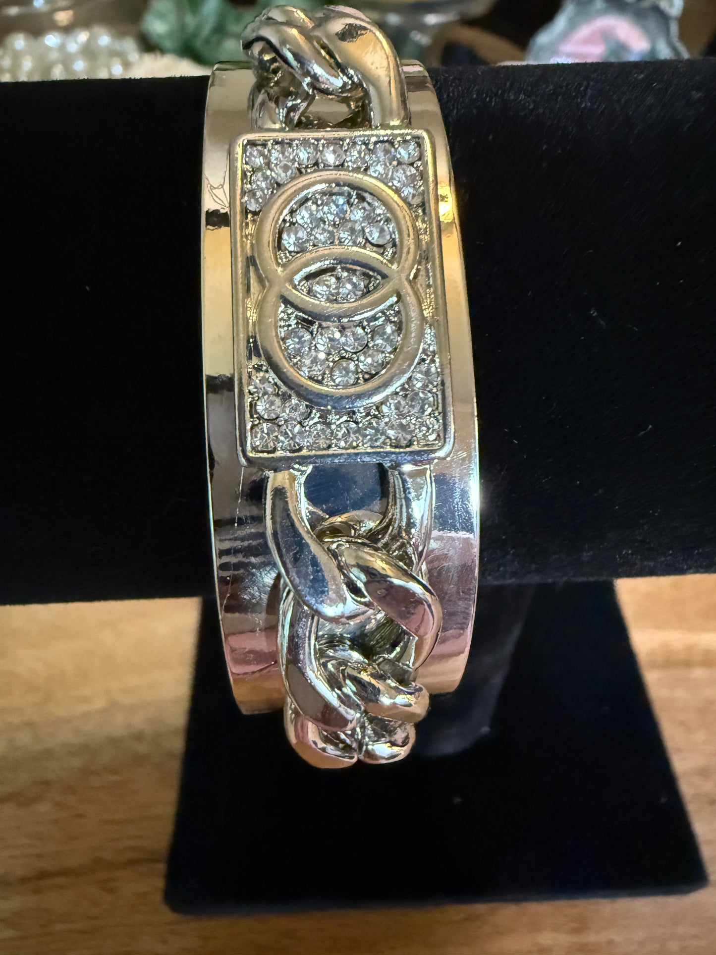 silver cuff bracelet with pave accents
