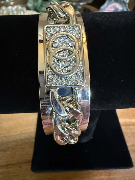 silver cuff bracelet with pave accents
