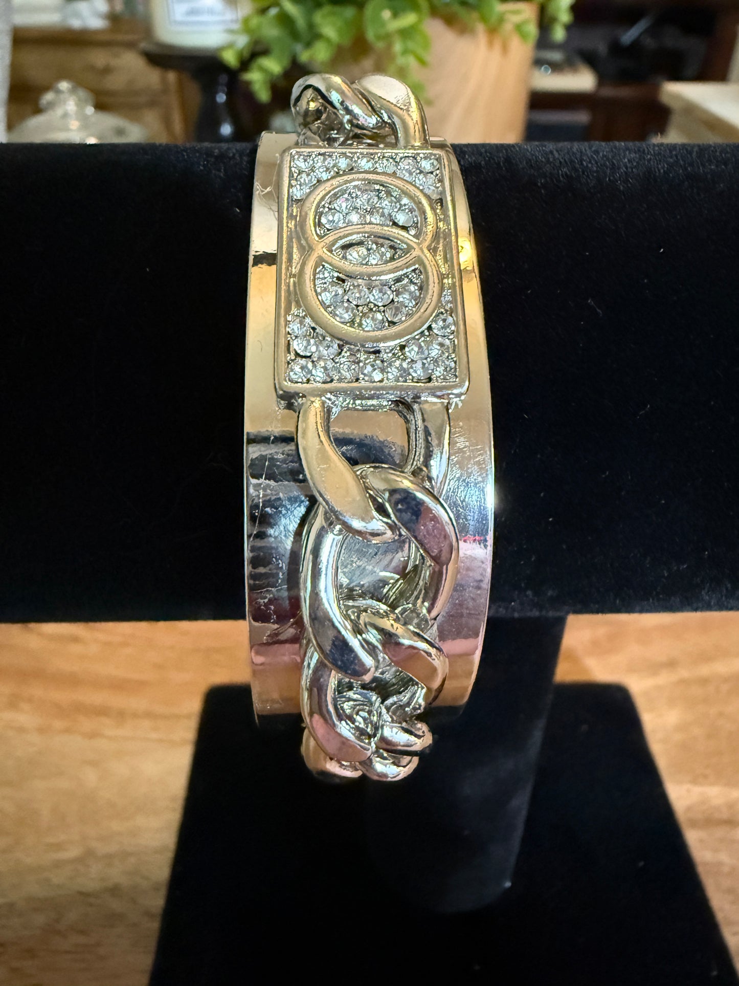 silver cuff bracelet with pave accents