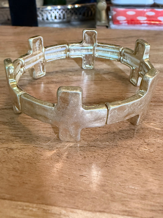 Matt gold hammered cross stretch bracelet