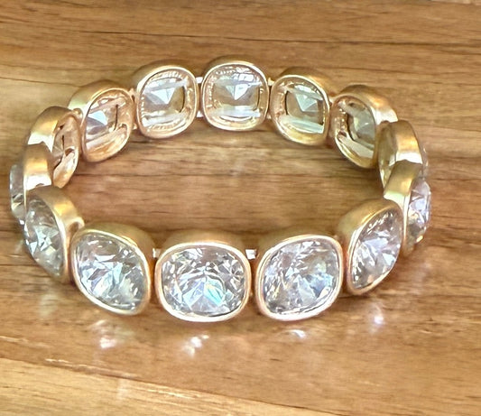 gold and clear stone stretch bracelet