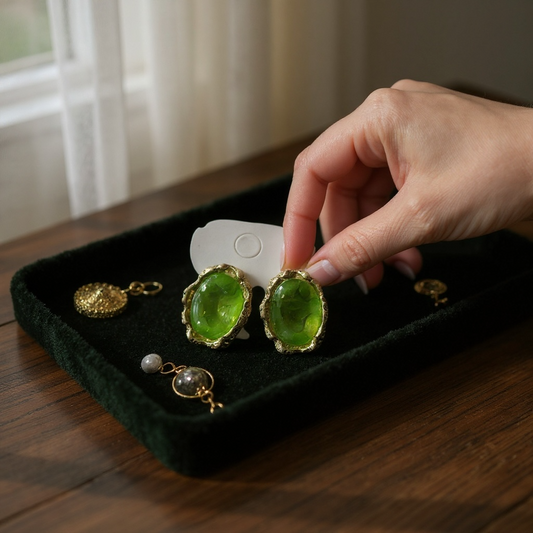 Green and gold earrings