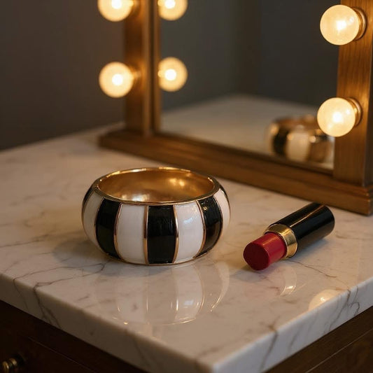 Black and white enamel bangle bracelet